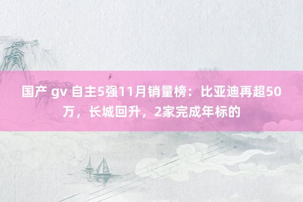 国产 gv 自主5强11月销量榜：比亚迪再超50万，长城回升，2家完成年标的