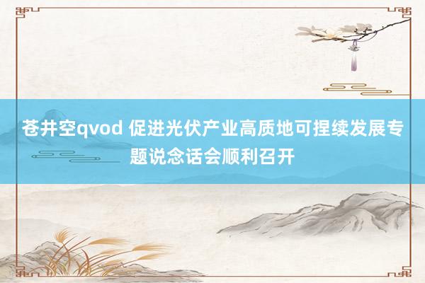 苍井空qvod 促进光伏产业高质地可捏续发展专题说念话会顺利召开