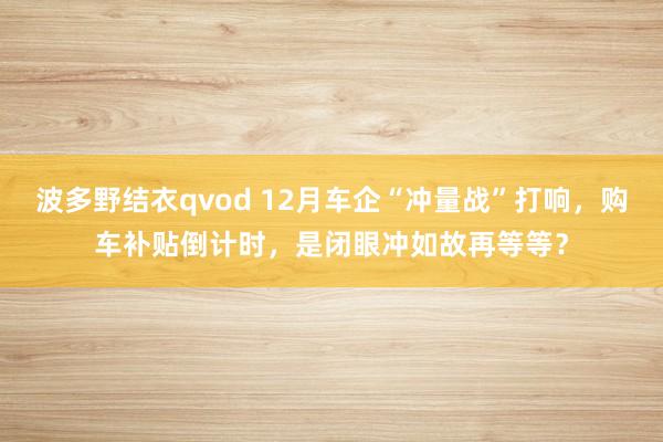 波多野结衣qvod 12月车企“冲量战”打响，购车补贴倒计时，是闭眼冲如故再等等？